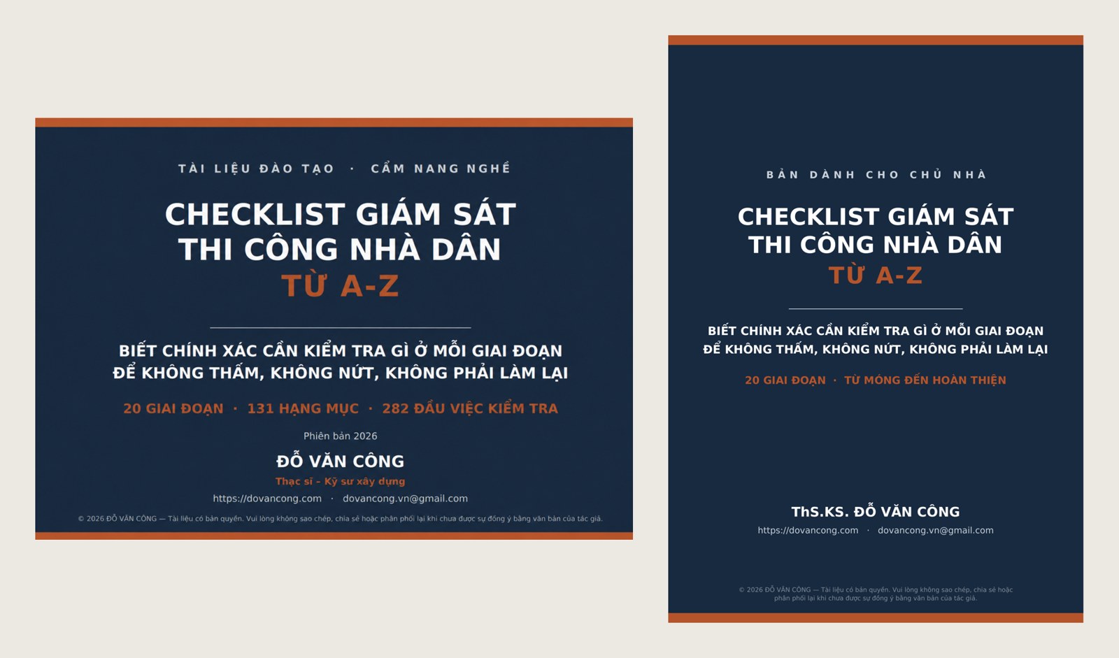 Hai phiên bản Ebook Checklist giám sát thi công nhà dân từ A đến Z